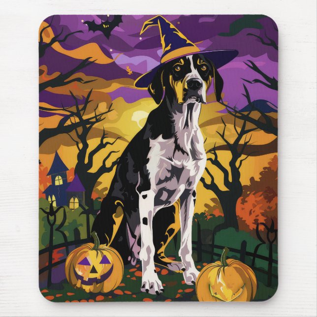Mousepad Treeing Walker Coonhound Halloween Bruxa Abóbora (Frente)