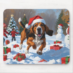 Mousepad Treeing Walker Coonhound Neve com Chapéu de Natal