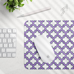 Mousepad Trellis branca e roxa, lete, quatrefoil