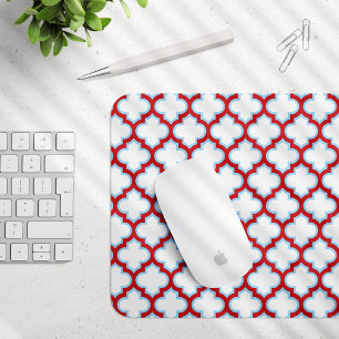 Mousepad Trellis branca e vermelha, lete, quatrefoil