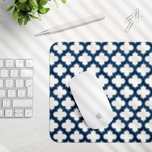 Mousepad Trellis, Latite, Quatrefoil, de cor branca e Marin