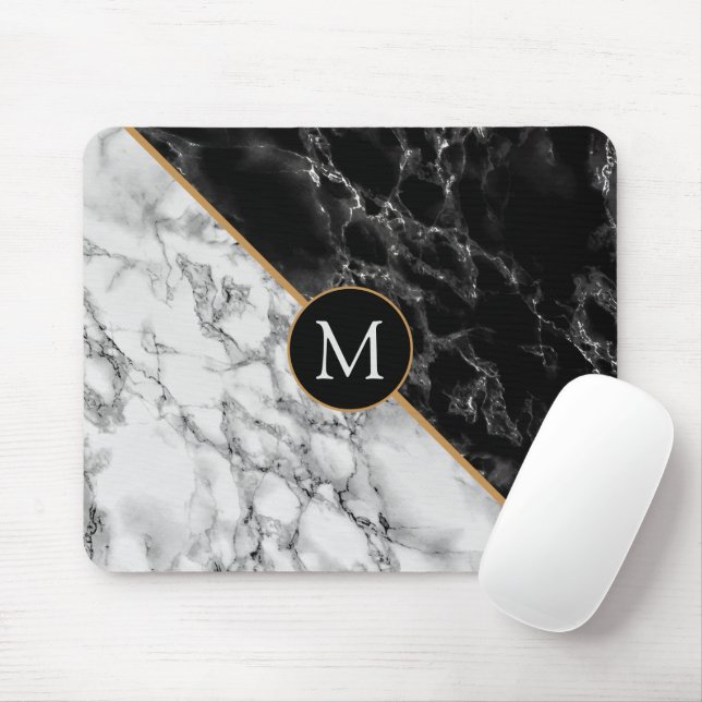 Mousepad Trendent Black & White Marble Stone - Adicionar su (Com mouse)