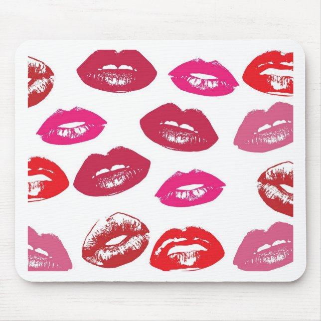 Mousepad Trending Kisses, lábios rosa e lúcidos. (Frente)