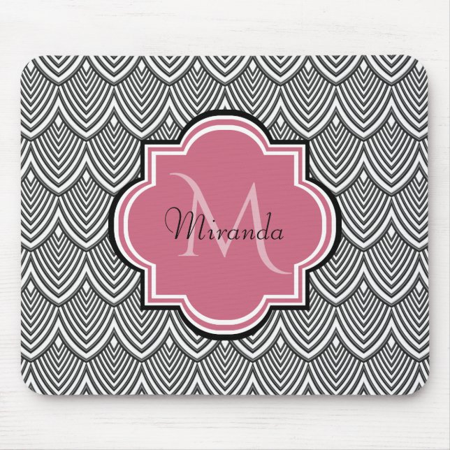 Mousepad Trendy Black Arch Scallops Cor-de-rosa Monograma N (Frente)