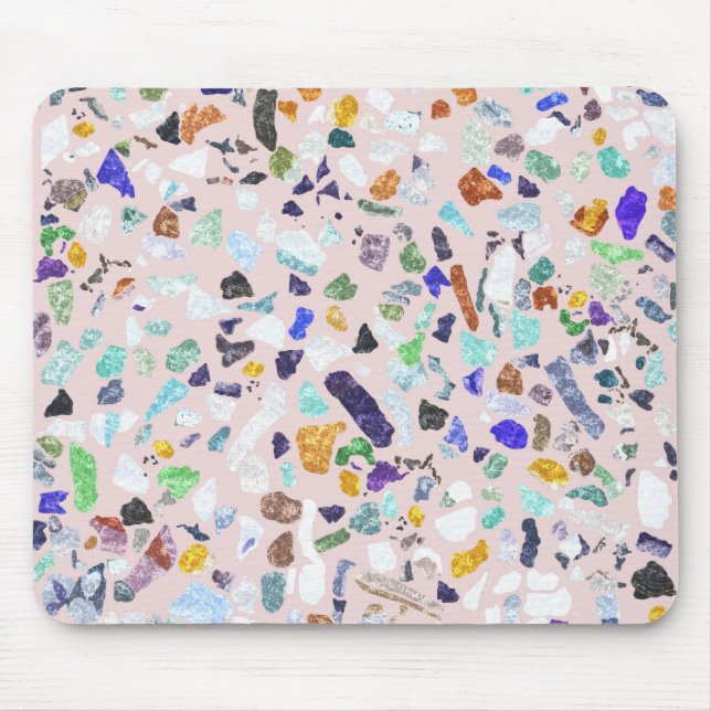 Mousepad Trendy Colorful Shiny Stones Terrazzo Pink Design (Frente)