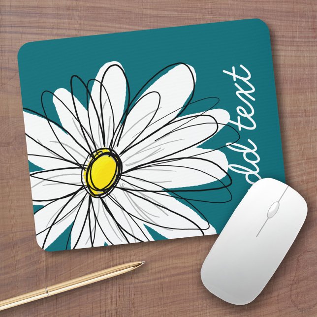 Mousepad Trendy Daisy com azul e amarelo (Personalized mousepad - Add Custom Text)