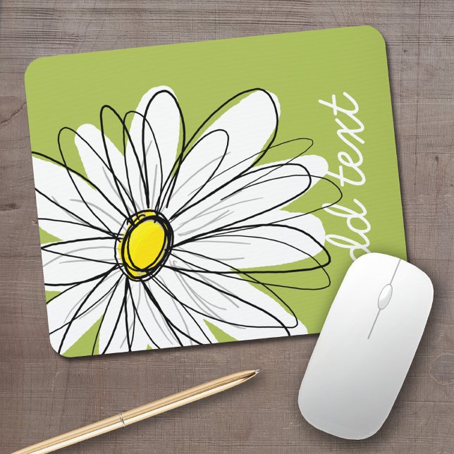 Mousepad Trendy Daisy Floral Illustração - limão e amarelo (Whimsical daisy mouse pad with your name)