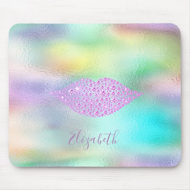 Mousepad Trendy Diamantes Lábios Rainbow Holographic (Frente)