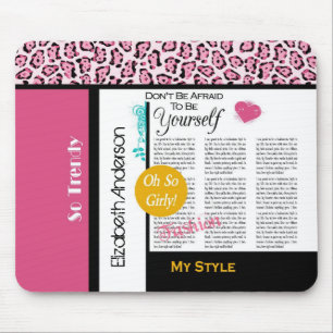 Mousepad Trendy Fashion Newsprint Rosa Leopardo e Nome