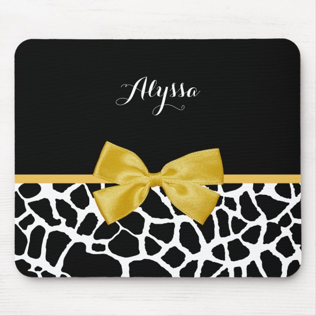 Mousepad Trendy Giraffe Animal Print Yellow Arco Com Nome (Frente)