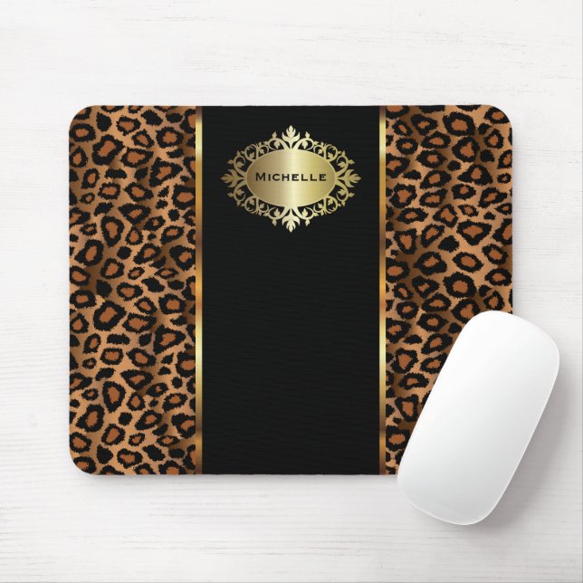Mousepad Trendy Leopard Animal Print com acentos Dourados (Com mouse)