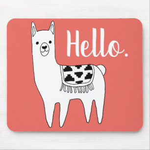 Mousepad Trendy Llama Sketch Hello em Coral