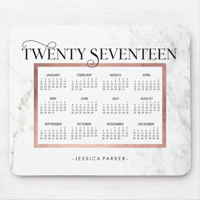 Mousepad Trendy Marble Look | Calendário do Faux Rosa Doura (Frente)