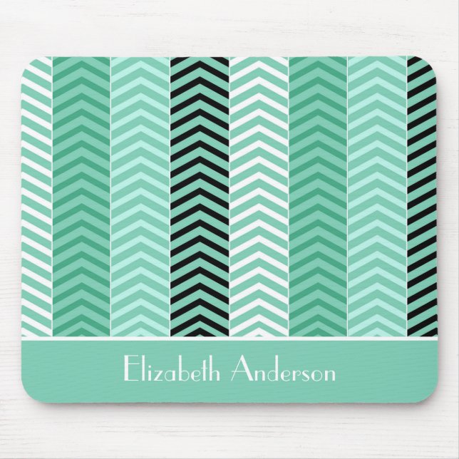 Mousepad Trendy Mint Green Chevron Stripes With Name (Frente)