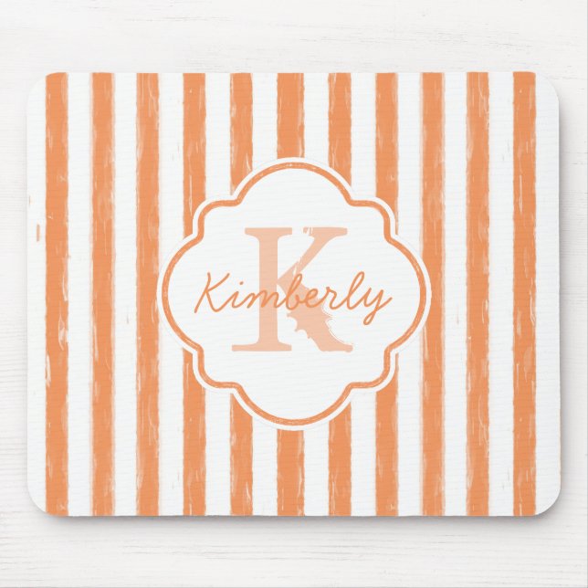 Mousepad Trendy Orange Stripes Pintadas Monograma e Nome (Frente)