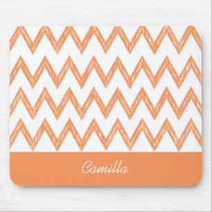 Mousepad Trendy Pencil Orange Chevron Zigzags Com Nome