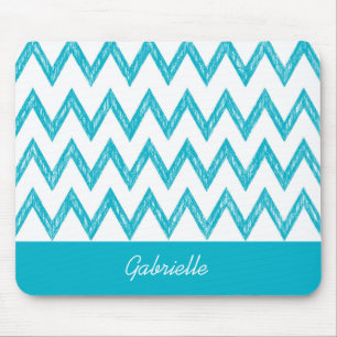 Mousepad Trendy Pencil Turquoise Chevron Zigzags Com Nome