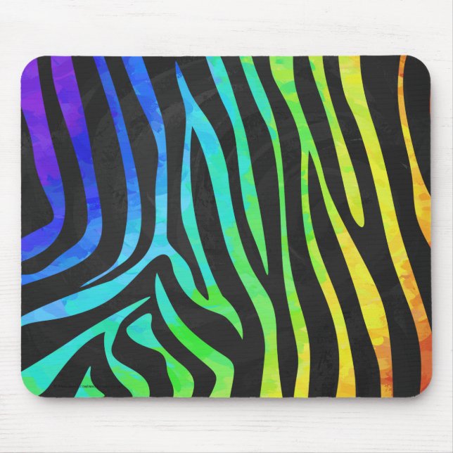 Mousepad Trendy Rainbow e Black Zebra Animal Print no ele (Frente)