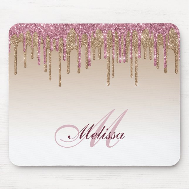 Mousepad trendy rosa dourado púrpura gotas (Frente)