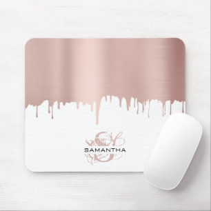 Mousepad Trendy Rose Pink Gold Metallic Drips Monogram