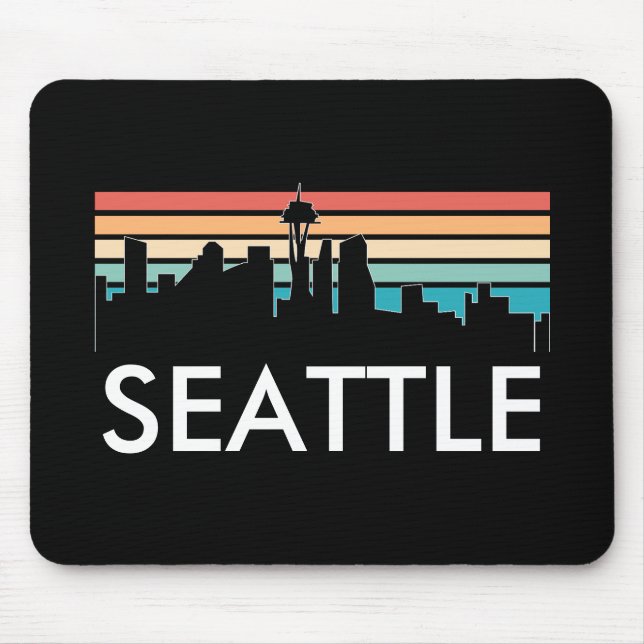 Mousepad Trendy Seattle Washington Retro Sunset Skyline (Frente)