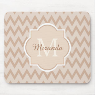 Mousepad Trendy Tan Brown Chevron Zigzag Nome e Monograma
