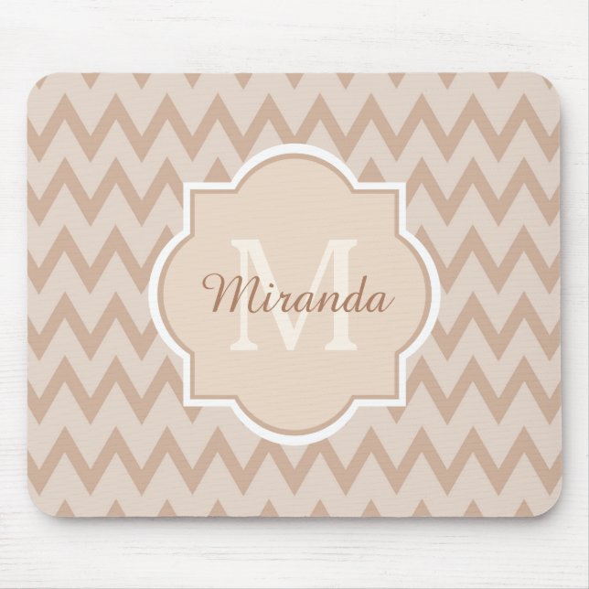 Mousepad Trendy Tan Brown Chevron Zigzag Nome e Monograma (Frente)