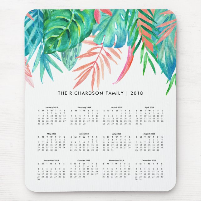 Mousepad Trendy Tropical Watercolor | Calendário 2018 (Frente)