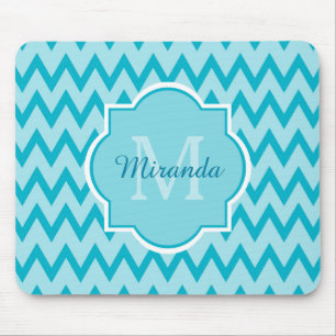 Mousepad Trendy Turquoise Chevron Zigzag Nome e Monograma