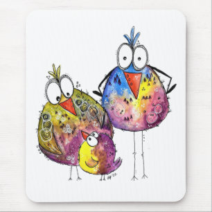 Mousepad Três Belas Aves Coloridas Brancas