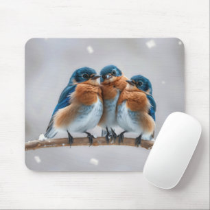 Mousepad Três Bluebird em um galho nevado