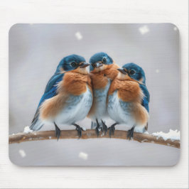 Mousepad Três Bluebird em um galho nevado