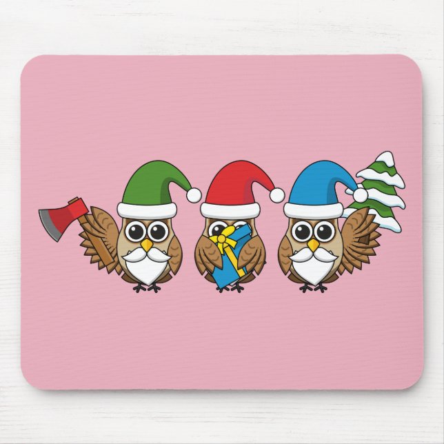 Mousepad Três Corujas Engraçadas de Gnomo de Natal (Frente)