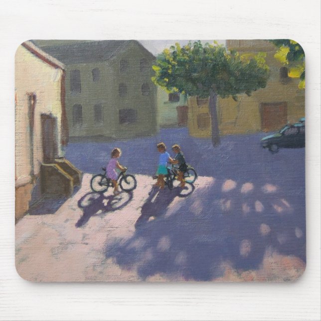 Mousepad Três crianças com espanha das bicicletas (Frente)