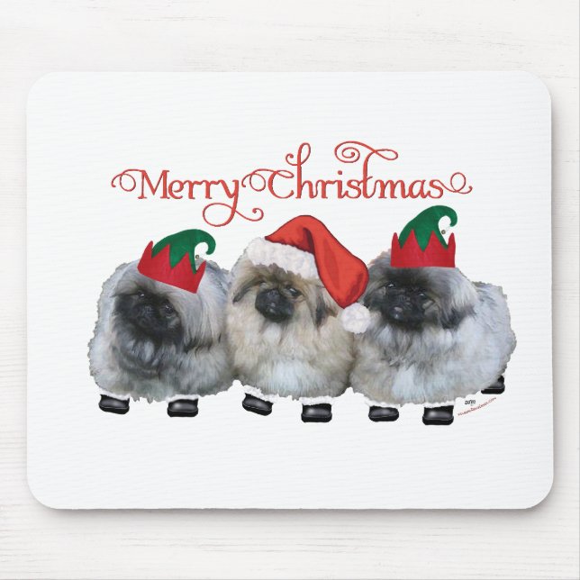 Mousepad Três Filhotes de Pequinês no Natal (Frente)