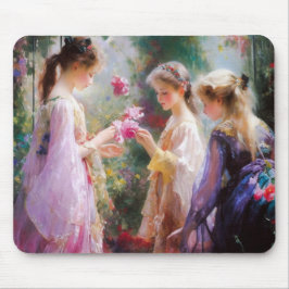 Mousepad Três garotas brincando num jardim
