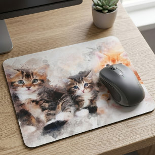 Mousepad Três gatinhos lindos e fofos em aquarela