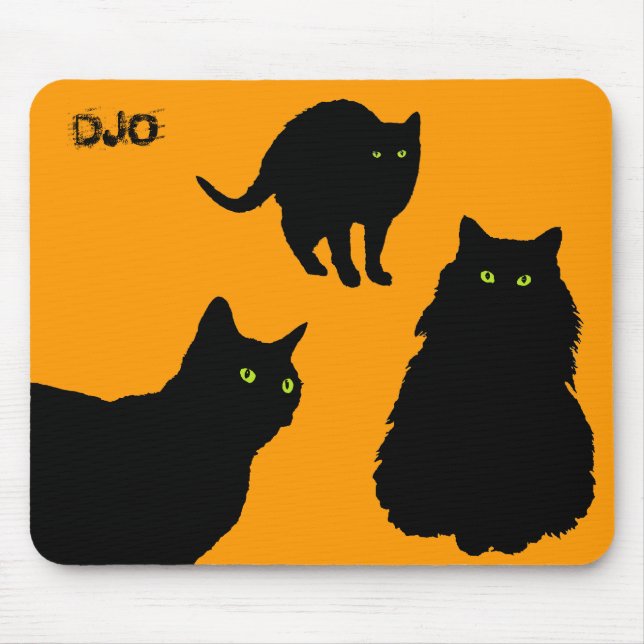 Mousepad Três gatos pretos e laranjas (Frente)