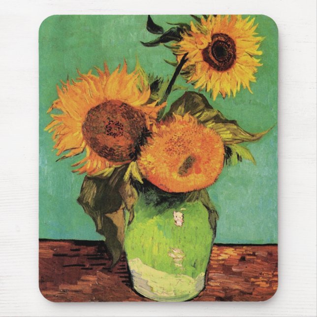 Mousepad Três girassóis em um vaso por Vincent van Gogh (Frente)