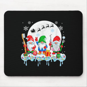 Mousepad Três Gnomos Coloridos com Ferramentas Dentistas Na