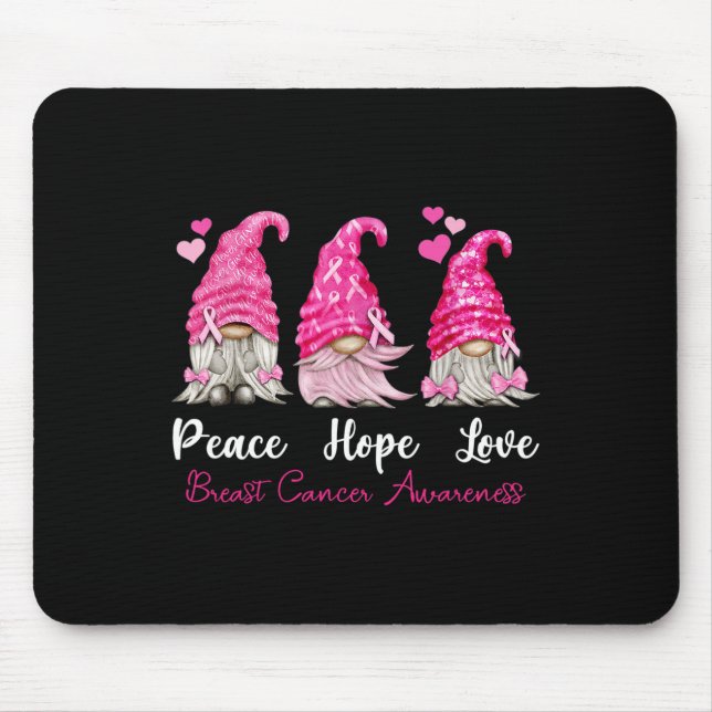 Mousepad Três Gnomos Esperança de Paz Ama Cancer de Mama Aw (Frente)