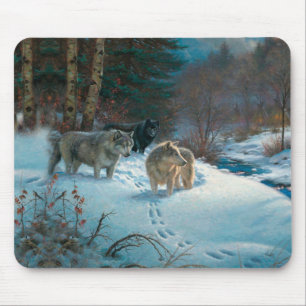 Mousepad três lobos na Floresta de inverno