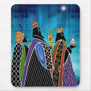 Mousepad Três Mágicos com presentes sob o céu estrelado