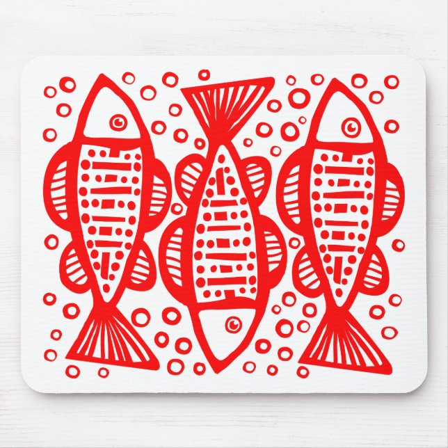 Mousepad Três Peixes - Vermelho (Frente)