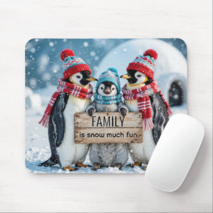 Mousepad Três pinguins com sinal de madeira
