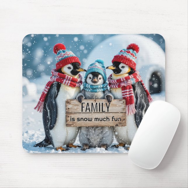 Mousepad Três pinguins com sinal de madeira (Com mouse)