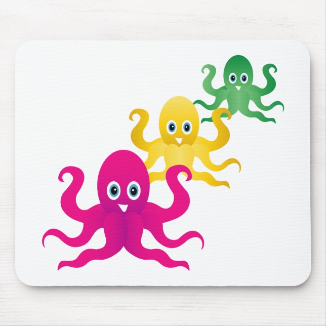 Mousepad Três polvos engraçados (Frente)
