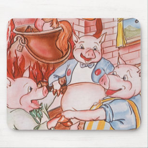 Mousepad Três Porquinhos Cozinhando o Lobo, Conto de Fadas 