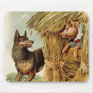 Mousepad Três Porquinhos Lobo Mau, Conto de Fadas Vintage