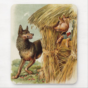 Mousepad Três Porquinhos Lobo Mau, Conto de Fadas Vintage